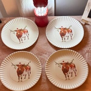 One hundred 80 degrees melamine Christmas longhorn 9 “ plates (Set of 4)